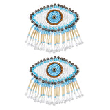 Glass Beaded Sew on Tassel Patches, Evil Eye Appliques, Badges, with Felt Base, Deep Sky Blue, 73~75x79x7mm