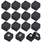 Cube Plastic Loose Diamond Storage Boxes, Gemstone Display Case with Clear Acrylic Window and Sponge inside, Black, 2x2x1.6cm