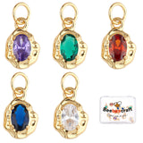 10Pcs 5 Colors Brass Micro Pave Cubic Zirconia Pendants, Long-Lasting Plated, Oval, Mixed Color, 12x8x3mm, Hole: 2.6mm, 2pcs/color