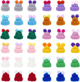72Pcs 12 Colors Woolen Crochet Mini Hat with Double Pom Pom Ball, Ornament Accessories, Mixed Color, 35x31x28mm, 6pcs/color