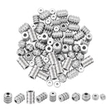 90Pcs 5 Style 304 Stainless Steel Beads, Groove, Stainless Steel Color, 18pcs/style