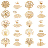 20Pcs 10 Style 304 Stainless Steel Stud Earrings Finding, with Horizontal Loops, Hollow Out Flower, Golden, 13~18x10.5~15.5mm, Hole: 1.2mm, Pin: 0.85mm, 2Pcs/style