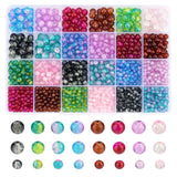 1600Pcs 24 Style Spray Painted Crackle Glass Beads Strands, Round, Two Tone, Mixed Color, 4~8mm, Hole: 1.1~1.6mm