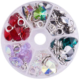 Alloy European Dangle Charms, Large Hole Pendants, with Electroplated Glass Heart Pendants, Antique Silver, Mixed Color, 25mm, Hole: 5mm, Pendant: 14x14x7mm, 5pcs/color, 30pcs/box, Plastic Bead Storage Container: 10.3x1.7cm