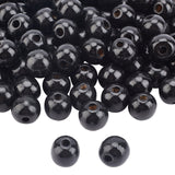 Natural Wood European Beads, Large Hole Beads, Round, Black, 19~20x17.5~18mm, Hole: 4.5mm, 100pcs/bag