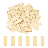 50Pcs 201 Stainless Steel Charms, Rectangle Charm, Real 18K Gold Plated, 13x5x0.5mm, Hole: 1.2mm