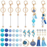 DIY Ocean Theme Beadable Keychain Making Kit, Including Mermaid & Shell Shape Alloy Pendant & Keychain, Acrylic & Resin Rhinestone Beads, Tassel Pendant, Blue, 72Pcs/bag