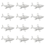 12Pcs 304 Stainless Steel Pendants, Shark Charm, Stainless Steel Color, 17.5x32x3.5mm