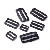 100Pcs 5 Style Plastic Buckle Clasps, For Webbing, Strapping Bags, Garment Accessories, Rectangle, Black, 23~32.5x27.5~59x4~5.5mm, Hole: 4~5x21~50mm, 20pcs/Style