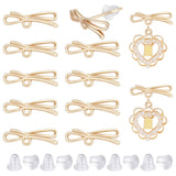 10Pcs Brass Bowknot Stud Earring Findings, with Horizontal Loops, with 30Pcs Plastic Ear Nuts, Real 18K Gold Plated, 4.3x13.5mm, Hole: 1mm, Pin: 0.7mm