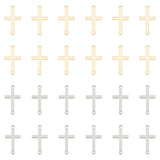 60Pcs 2 Colors Religion 201 Stainless Steel Connector Charms, Sideways Cross Links, Golden & Stainless Steel Color, 23x12.5x0.6~0.8mm, Hole: 1.5~1.6mm, 30pcs/color