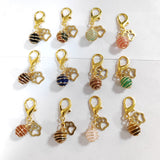Gemstone Spiral Cage Pendant Decorations, Zinc Alloy Lobster Claw Clasp Charms, Clip-on Charms, with 304 Stainless Steel Paw Print, 35mm, 12 Style, 1pc/style, 12pcs/set