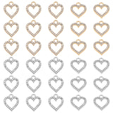 60Pcs 2 Colors Alloy Charms, with Rhinestone, Cadmium Free & Lead Free, Heart, Platinum & Light Gold, 17x15x2mm, Hole: 2.5mm, 30pcs/color