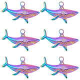 Ion Plating(IP) 304 Stainless Steel Pendants, Cadmium Free & Nickel Free & Lead Free, Shark, Rainbow Color, 17.5x32x3.5mm, Hole: 2mm, 10pcs/box