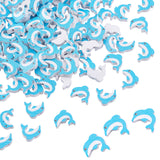 120Pcs Printed Natural Wooden Beads, Dyed, Dolphin, Light Sky Blue, 20x19x5.5mm, Hole: 2mm, 120pcs/box