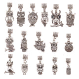 Tibetan Style Alloy European Dangle Charms, Large Hole Pendants, Owl, Antique Silver, 24~37mm, Hole: 5mm, 16pcs/set