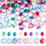 160Pcs 16 Style Transparent Spray Painted Glass Beads, Top Drilled, with Glitter Powder, Teardrop, Mixed Color, 9~12.5x6~10.5x5~5.5mm, Hole: 0.9~1mm, 10Pcs/style