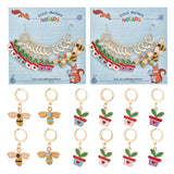 Alloy Enamel Bee & Leaf Planter with Heart Pendant Locking Stitch Markers, 304 Stainless Steel Claw Clasp Stitch Marker, Mixed Color, 3.3cm, 6 style, 2pcs/style, 12pcs/set