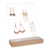 Acrylic Earrings Display Stands, with Wood Base, L-Shaped, Clear, 25.5x8x20cm, Hole: 3mm