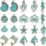 40Pcs 10 Styles Alloy Pendant, Antique Bronze & Blue Patina, Mixed Shapes, 12.5~31x8.5~24x2~6mm, Hole: 1.5~2.3mm, 4pcs/style