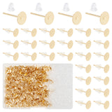 500Pcs 304 Stainless Steel Stud Earring Findings, Flat Pad Earring Post, with 500Pcs Plastic Ear Nuts, Golden, 12x6mm, Pin: 0.68mm