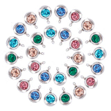 Trendy Original Color 304 Stainless Steel Grade A Rhinestone Flat Round Charm Pendants, Faceted, Stainless Steel Color, 9x6.5x4mm, Hole: 2mm, Mixed Color, 9x6.5x4mm, Hole: 2mm, 30pcs/box