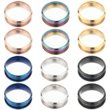 12Pcs 6 Colors 304 Stainless Steel Grooved Finger Ring Settings, Ring Core Blank, for Inlay Ring Jewelry Making, Mixed Color, US Size 6 1/2(16.9mm), 2Pcs/color
