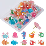 30Pcs Iron Push Pins, Drawing Push Pins, Resin Head Thumbtack, Sea Animl, Fish/Crab/Octopus, Mixed Color, 21~30x17~27x7~10mm