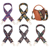 5Pcs 5 Colors Flower Pattern Polyester Adjustable Webbing Bag Straps, with Alloy Swivel Clasps, Mixed Color, 73~132x3.8cm, 1pc/color