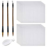 4Pcs Chinese Calligraphy Brushes Pen Kits, Spoon Shape Ink Tray Containers, 10 Sheets Magic Cloth Water-Writing, Mixed Color, Pen: 27.5~29cm, 1pc/style