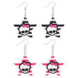 2 Pairs 2 Colors Resin Star with Skull Dangle Earrings, Halloween Alloy Long Drop Earrings for Women, Mixed Color, 60mm, Pin: 0.6mm, 1 Pair/color