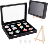 Wood Pin Display Case, Badge Presentation Box, with Velvet & PU Leather Cover, Iron Latch Lock, Glass Clear Window, Black, 230x180x32mm