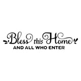PVC Wall Stickers, for Home Living Room Bedroom Decoration, Black, Word Bless This Home And All Who Enter, Word, 1020x280mm