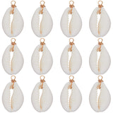 30Pcs Natural Cowrie Shell Pendants, Shell Charms with Eco-Friendly Copper Wire Loops, Real 18K Gold Plated, 27~30x14~15x7~7.5mm, Hole: 4mm