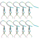 50Pcs 304 Stainless Steel Hooks, Ear Wire, with Ice Pick Pinch Bails, Rainbow Color, 27x20mm, 21 Gauge, Pin: 0.7mm