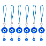 Flat Round Handmade Evil Eye Lampwork Pendant Decoration, with Nylon Mobile Phone Strap, for Car Hanging Accessories, Blue, 103mm, 6pcs/set