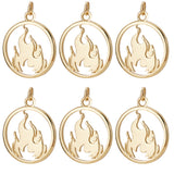 10Pcs Brass Pendants, with Jump Ring, Long-Lasting Plated, Flat Round with Fire, Real 18K Gold Plated, 23.5x20x2mm, Hole: 3mm, Jump Ring: 5x0.8mm