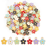 140Pcs 7 Colors Alloy Enamel Charms, Golden, Flower Charms, Mixed Color, 12.5x10x1.5mm, Hole: 1.6mm, 20pcs/color
