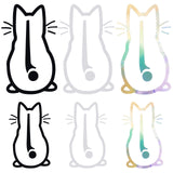 6 Sheets 6 Style Waterproof PET Reflective Cat Car Stickers, Adhesive Car Window Decal, for Car Rear Windshield & Wiper Decor, Mixed Color, 31x20x0.02cm and 19x12x0.02cm, 1sheet/style