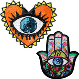 2Pcs 2 Style Computerized Embroidery Cloth Iron on/Sew on Patches, Costume Accessories, Paillette Appliques, Evil Eye, Mixed Color, 1pc/style