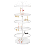 5-Tier Round Rotatable Iron Earring Display Tower Stands, Tabletop Earring Organizer Holder, White, 16x40cm