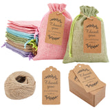 Burlap Packing Pouches, Drawstring Bags, with Thank You for Celebrating with Us Paper Gift Tags, Mixed Color, 17.7~18x12.9~13x0.4cm, 5 colors, 4pcs/color, 20pcs/bag