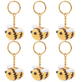 DIY 3D Bee Charm Keychain Making Kit, Including Iron Split Key Rings, Handwork Knitting Woolen Yarn Ornaments Accessories, Yellow, 12Pcs/set