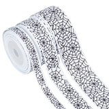 3 Rolls 3 Styles  Halloween Printed Polyester Grosgrain Ribbon, Spider Web Pattern, for Costume Decoration, White, 3/8 ~1 inch(9~26mm), 5 yards/roll, 1 roll/style