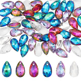 60Pcs 6 Colors Glass Rhinestone Pendants, Pointed Back & Back Plated, Teardrop, Mixed Color, 16x9x5.5mm, Hole: 1.2mm, 10pcs/color