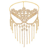 Iron Headwear Masquerade Masks, Crystal Rhinestone Tassel Eye Mask, with Lobster Claw Clasp & Chain Extender, for Party Costume Accessories, Golden, 590mm