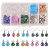 DIY Earring Making, with Round Mechanized Blown Glass Globe Beads, Glass Seed Beads, Plastic Pendant Bails and 304 Stainless Steel Stud Earring Components, Platinum, 13.5x7x3cm