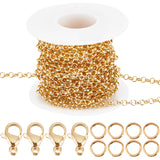 DIY Chain Bracelet Necklace Making Kit, Including Brass Rolo Chains & Jump Rings, 304 Stainless Steel Lobster Claw Clasps, Real 18K Gold Plated, Chain: 5M/set