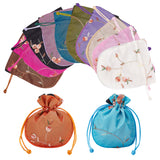 12Pcs 12 Colors Polyester Packing Pouches, Drawstring Bags, with Flower Pattern, Square, Mixed Color, 14.1x12x0.4cm, 1pc/color