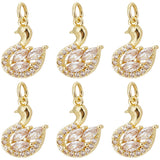 8Pcs Rack Plating Brass Micro Pave Cubic Zirconia Pendants, with Jump Ring, Swan, Real 18K Gold Plated, 13.5x12.5x2.8mm, Hole: 3.2mm